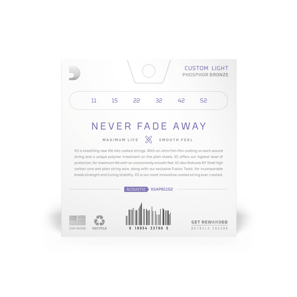 Daddario XS 11-52 Phosphor Bronze Acoustic Coated Strings - XSAPB1152