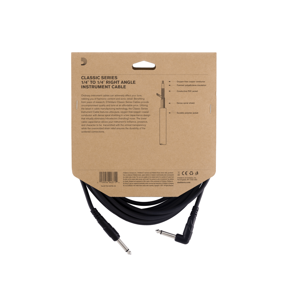 D'ADDARIO CLASSIC SERIES INSTRUMENT CABLE 20 FEET- PW-CGTRA- 20