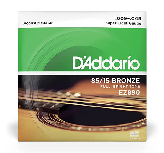 Daddario EZ890 85/15 Bronze Acoustic Strings, Super Light, 09-45